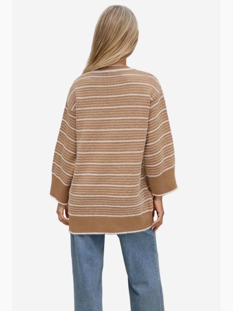 Gestreepte trui met ronde hals hiccup Klei-beige - Kiabi