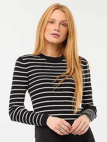 Trui van effen ribstof met ronde kraag