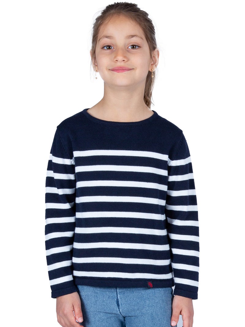 Gestreepte trui voor kinderen 'Breizh Océan', matrozentrui voor jongens of meisjes Marineblauw/Wit - Kiabi