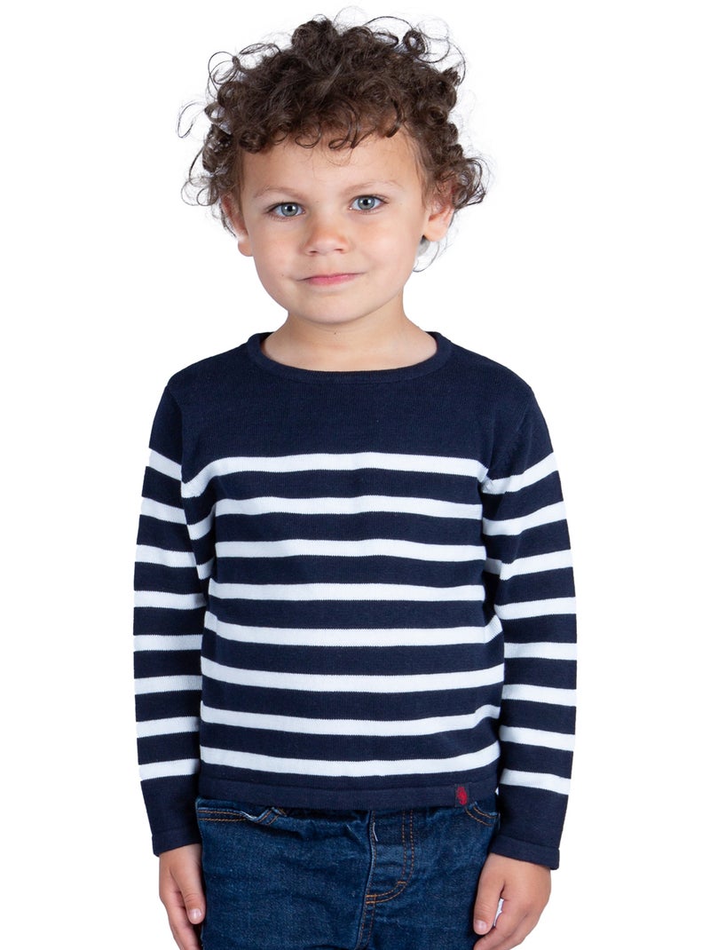 Gestreepte trui voor kinderen 'Breizh Océan', matrozentrui voor jongens of meisjes Marineblauw/Wit - Kiabi