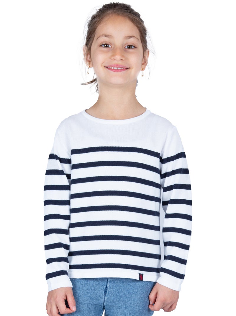 Gestreepte trui voor kinderen 'Breizh Océan', matrozentrui voor jongens of meisjes Wit/Marineblauw - Kiabi
