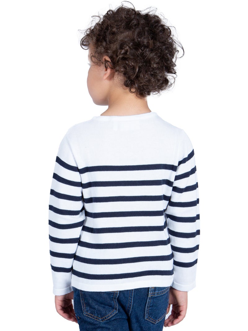 Gestreepte trui voor kinderen 'Breizh Océan', matrozentrui voor jongens of meisjes Wit/Marineblauw - Kiabi