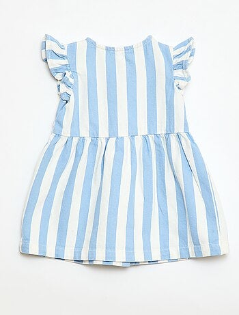Gestreepte twill jurk met korte mouwen