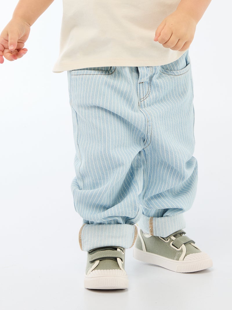 Gestreepte verstelbare denim broek van katoen Blauw - Kiabi