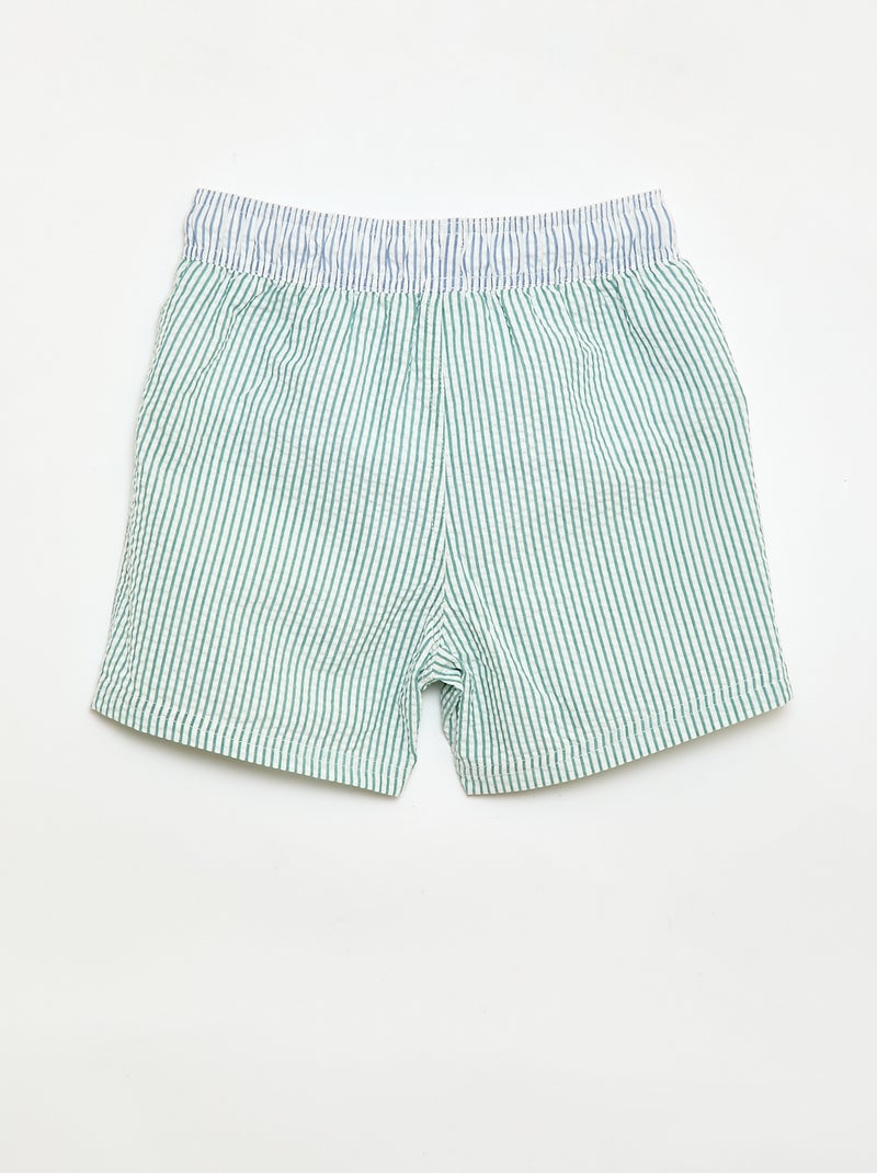 Gestreepte zwemshort met trekkoordjes Groen - Kiabi