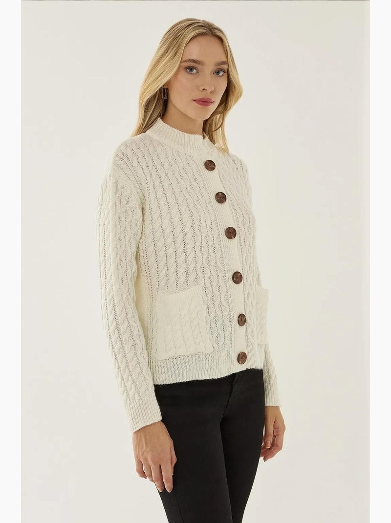 Gestructureerd gebreide cardigan met knopen hiccup Wit - Kiabi