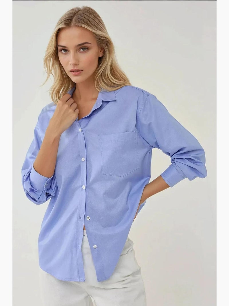 Gestructureerd regular fit linnenachtig overhemd met lange mouwen hiccup Blauw - Kiabi