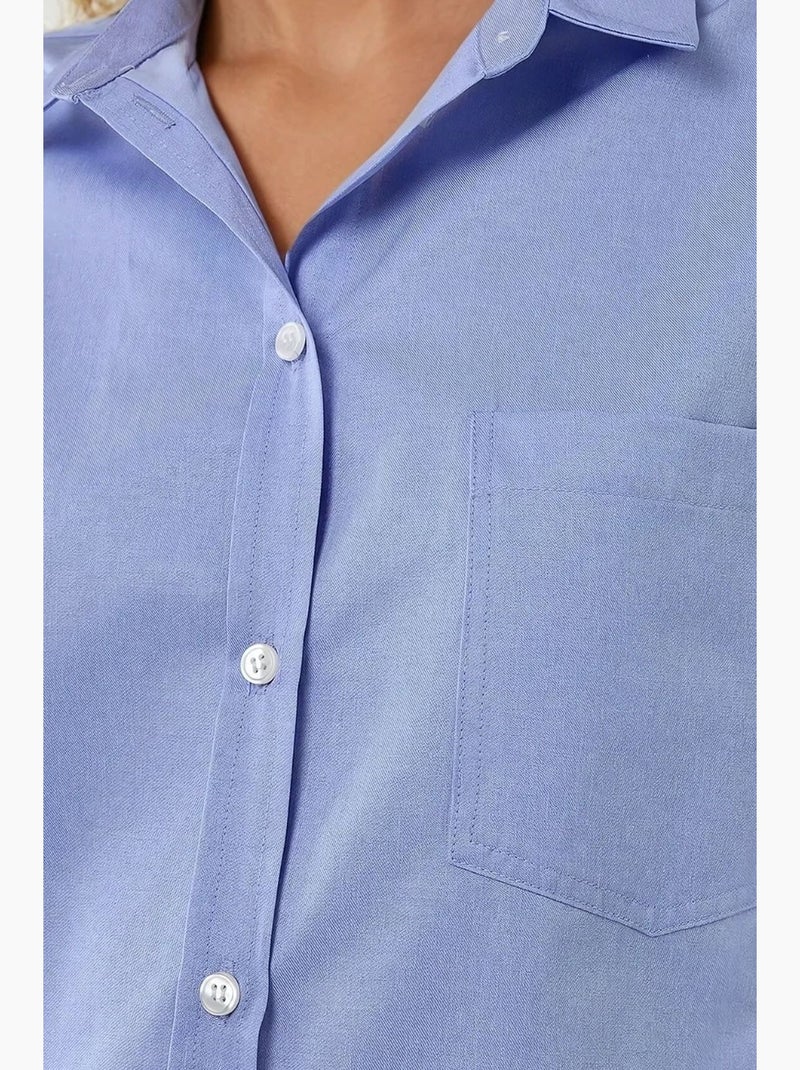 Gestructureerd regular fit linnenachtig overhemd met lange mouwen hiccup Blauw - Kiabi