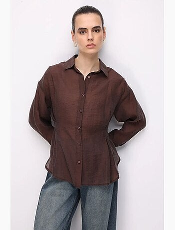 Gestructureerde getailleerde overhemdblouse met knopen mixray
