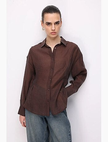 Gestructureerde getailleerde overhemdblouse met knopen mixray