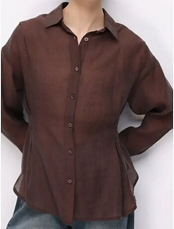 Gestructureerde getailleerde overhemdblouse met knopen mixray