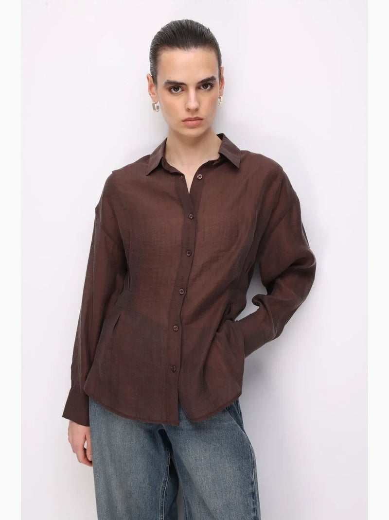 Gestructureerde getailleerde overhemdblouse met knopen mixray Bruin - Kiabi