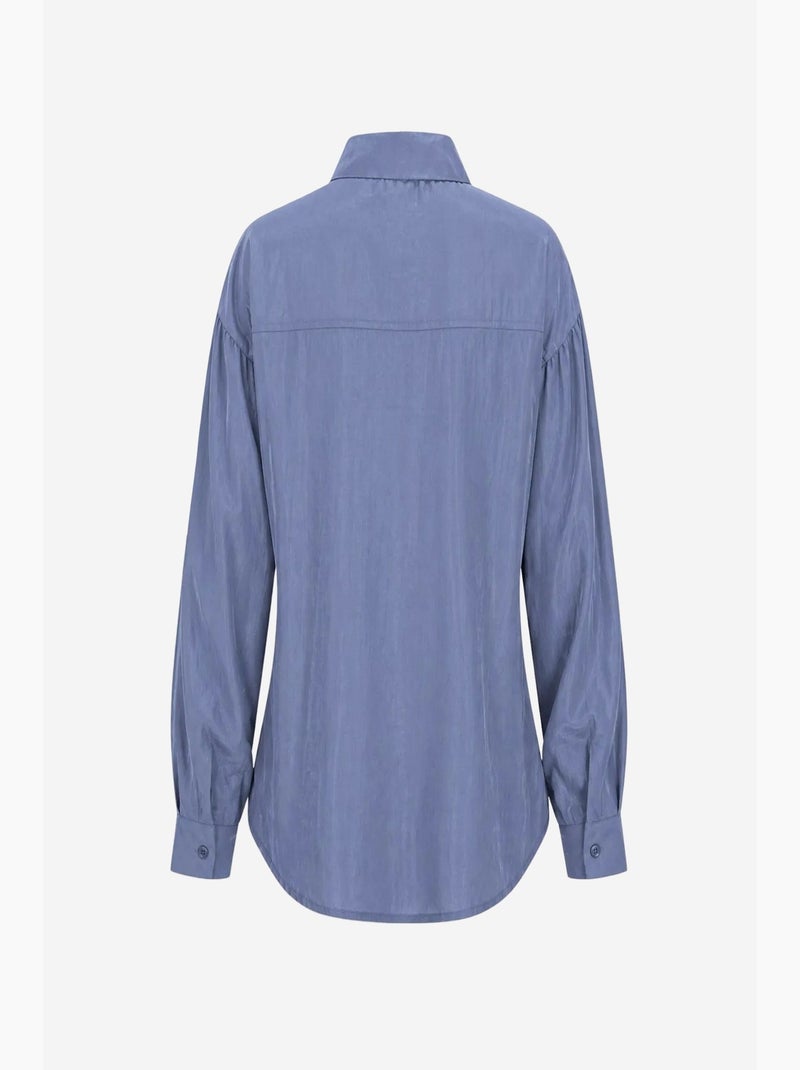 Gestructureerde getailleerde overhemdblouse met knopen mixray Marineblauw - Kiabi
