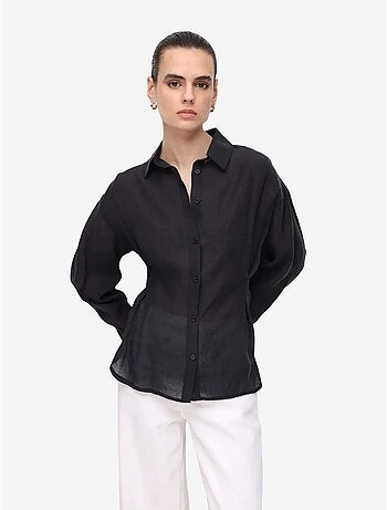 Gestructureerde getailleerde overhemdblouse met knopen mixray