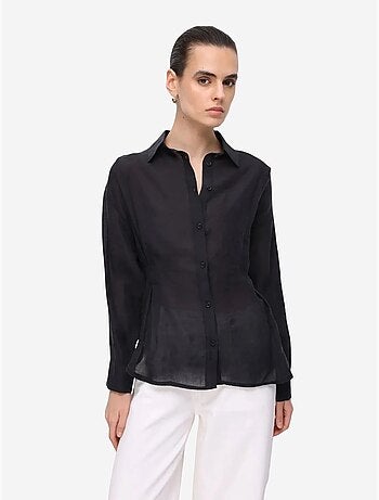 Gestructureerde getailleerde overhemdblouse met knopen mixray