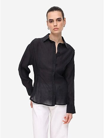 Gestructureerde getailleerde overhemdblouse met knopen mixray