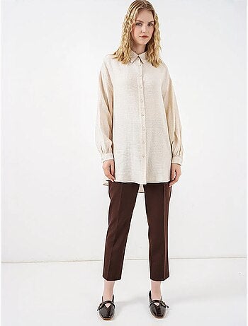 Gestructureerde lange oversized blouse met blousekraag bdart