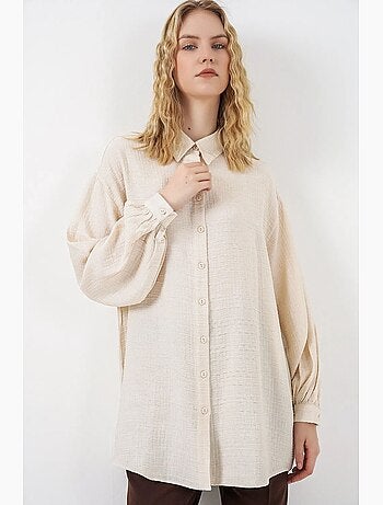 Gestructureerde lange oversized blouse met blousekraag bdart