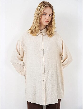 Gestructureerde lange oversized blouse met blousekraag bdart