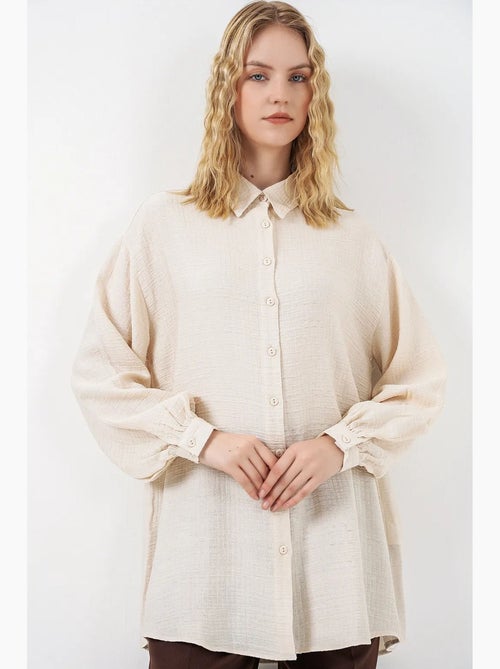 Gestructureerde lange oversized blouse met blousekraag bdart - Kiabi