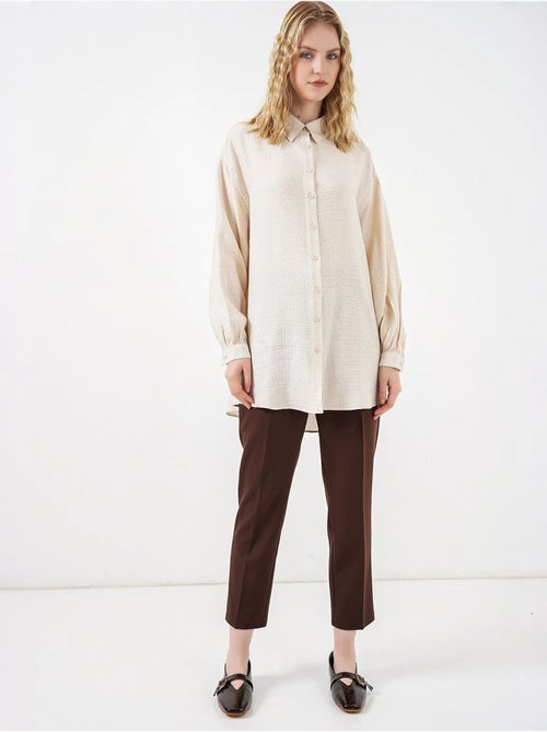 Gestructureerde lange oversized blouse met blousekraag bdart - Kiabi