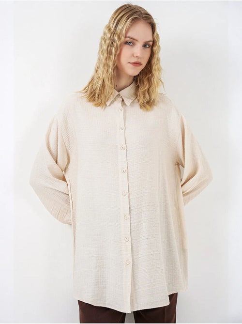 Gestructureerde lange oversized blouse met blousekraag bdart - Kiabi
