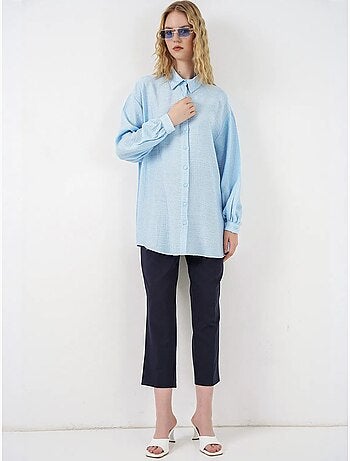 Gestructureerde lange oversized blouse met blousekraag bdart