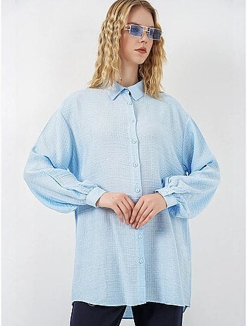 Gestructureerde lange oversized blouse met blousekraag bdart
