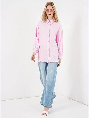 Gestructureerde lange oversized blouse met blousekraag bdart