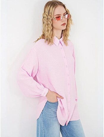 Gestructureerde lange oversized blouse met blousekraag bdart