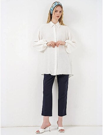 Gestructureerde lange oversized blouse met blousekraag bdart