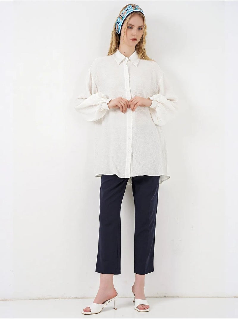 Gestructureerde lange oversized blouse met blousekraag bdart Wit - Kiabi