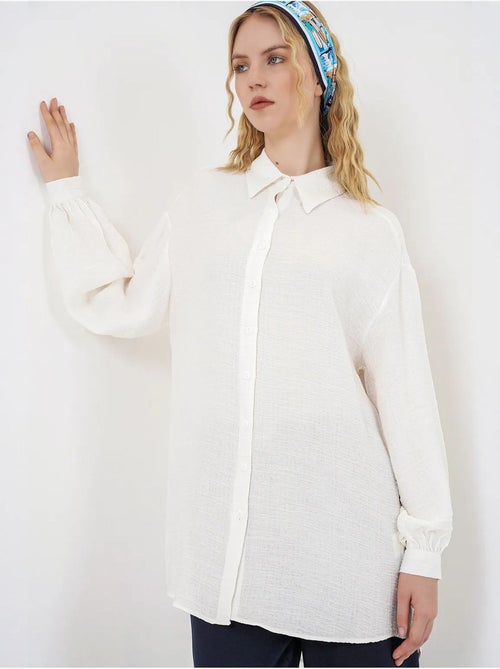 Gestructureerde lange oversized blouse met blousekraag bdart - Kiabi