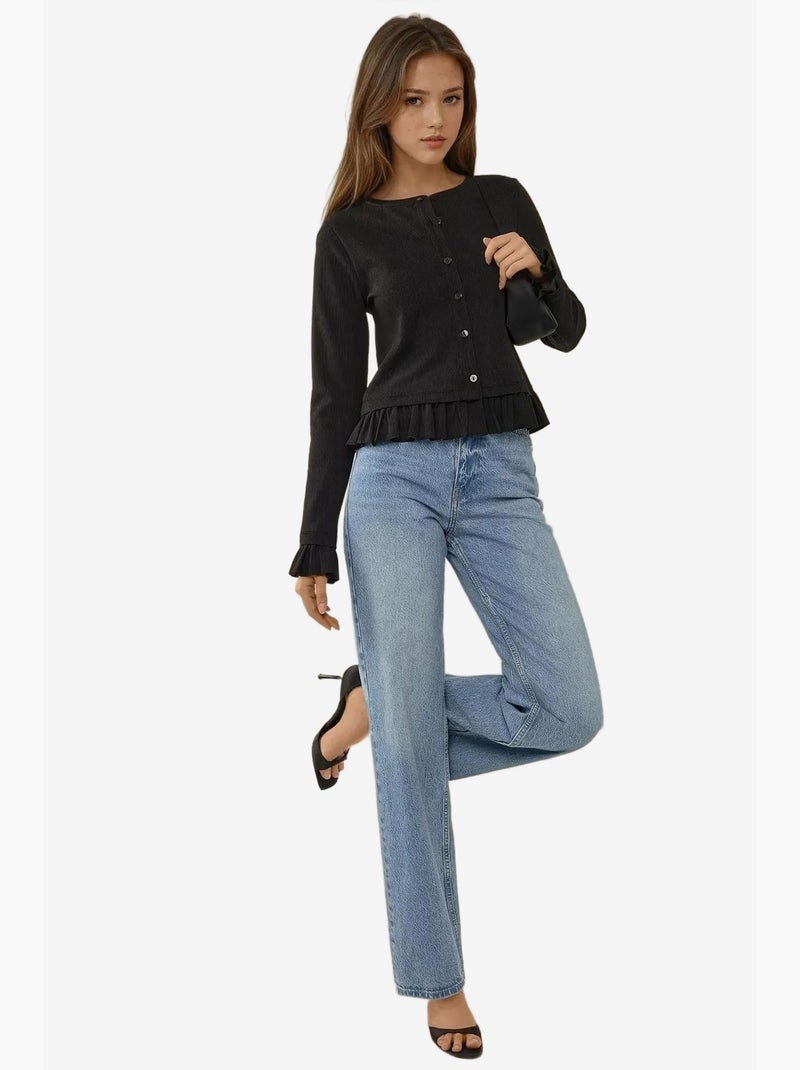 Getailleerd gebreide cardigan met ronde hals hiccup Zwart - Kiabi