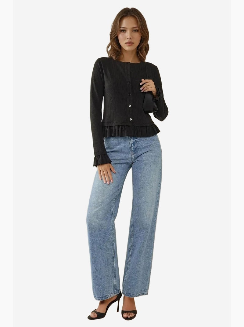 Getailleerd gebreide cardigan met ronde hals hiccup Zwart - Kiabi