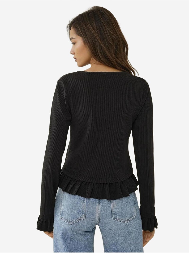 Getailleerd gebreide cardigan met ronde hals hiccup Zwart - Kiabi