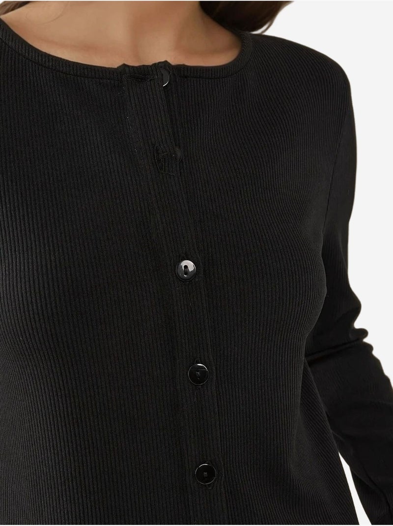Getailleerd gebreide cardigan met ronde hals hiccup Zwart - Kiabi