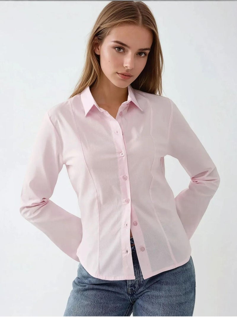 Getailleerd shirt met lange mouwen hiccup Bleekroze - Kiabi