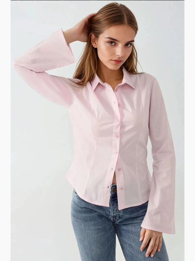 Getailleerd shirt met lange mouwen hiccup Bleekroze - Kiabi