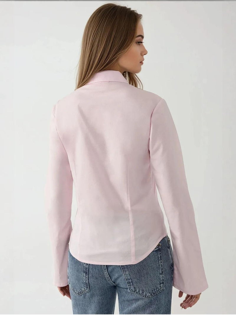 Getailleerd shirt met lange mouwen hiccup Bleekroze - Kiabi
