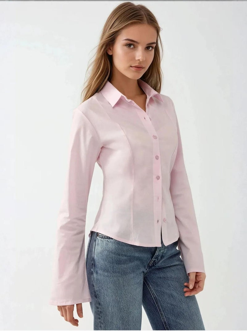 Getailleerd shirt met lange mouwen hiccup Bleekroze - Kiabi
