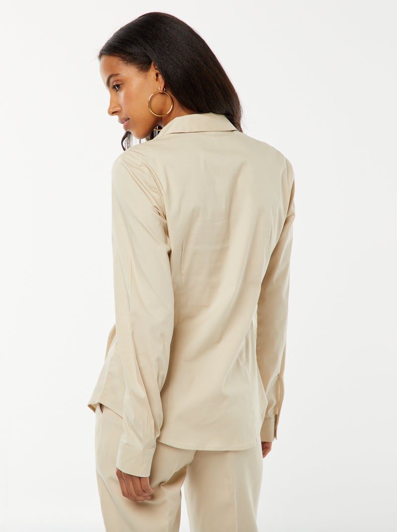 Getailleerde blouse met Italiaanse kraag Biege - Kiabi