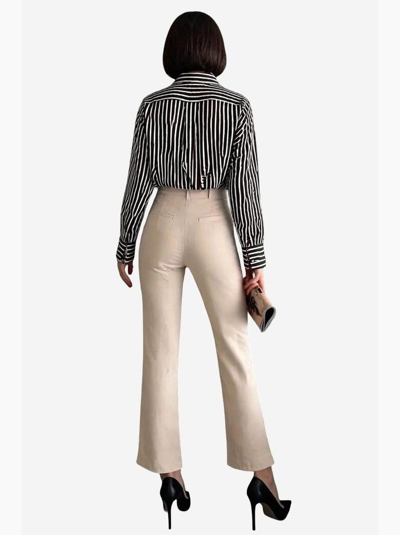 Getailleerde broek met hoge taille en plooien my fashion Klei-beige - Kiabi