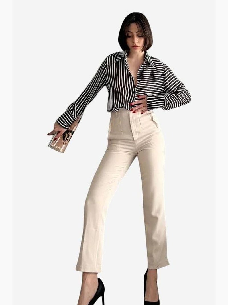 Getailleerde broek met hoge taille en plooien my fashion Klei-beige - Kiabi