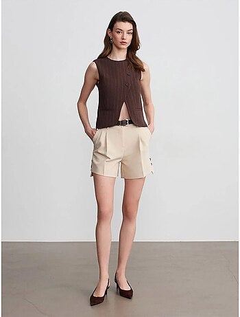 Getailleerde Crêpe Short Met Hoge Taille En Riem