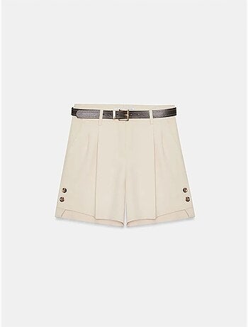 Getailleerde Crêpe Short Met Hoge Taille En Riem