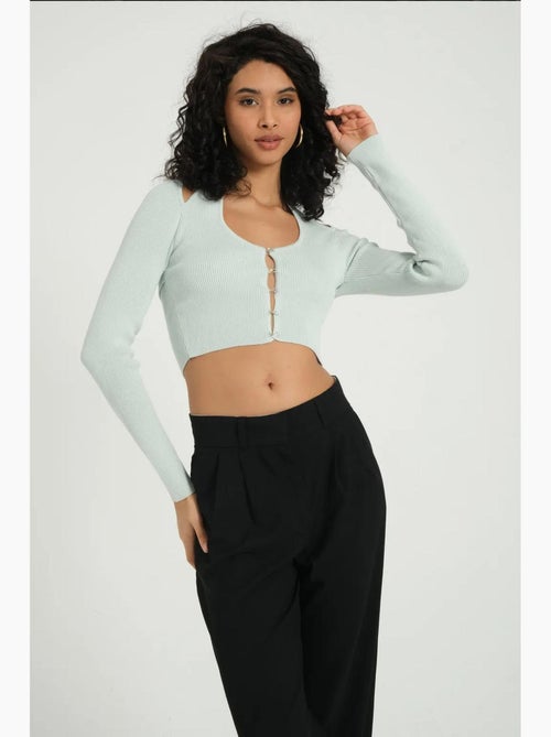 Getailleerde cropped cardigan met ronde hals en uitsparing aan de achterkant hiccup - Kiabi