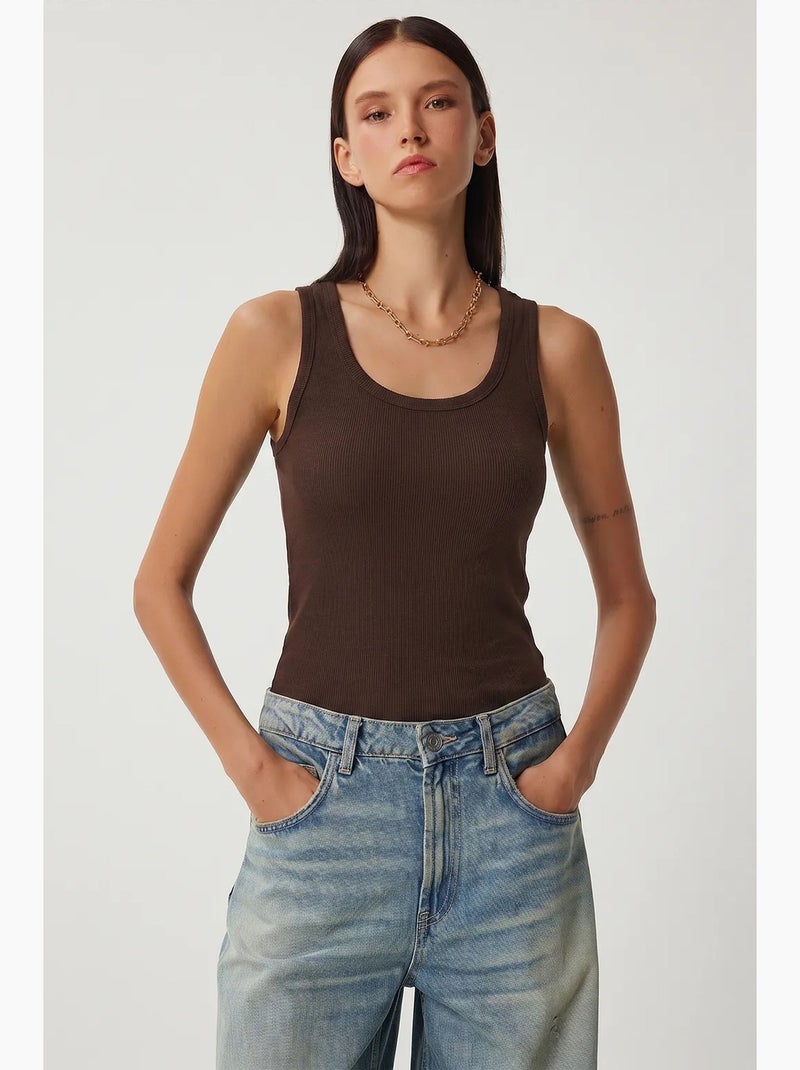 Getailleerde gebreide tanktop met u-hals, 2-pack istanbul Bruin - Kiabi