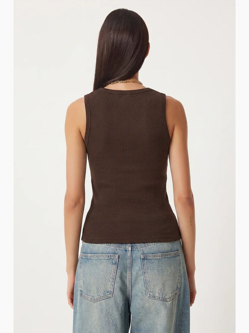 Getailleerde gebreide tanktop met u-hals, 2-pack istanbul Bruin - Kiabi