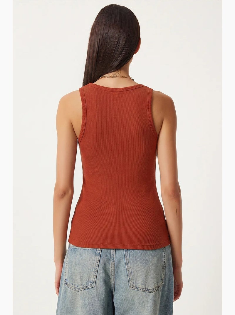 Getailleerde gebreide tanktop met u-hals, 2-pack istanbul Bruin - Kiabi